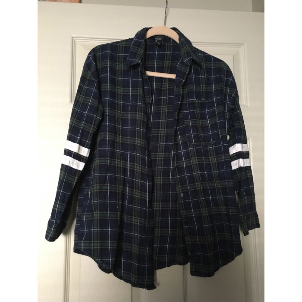 Forever 21 flannel with striped sleeves